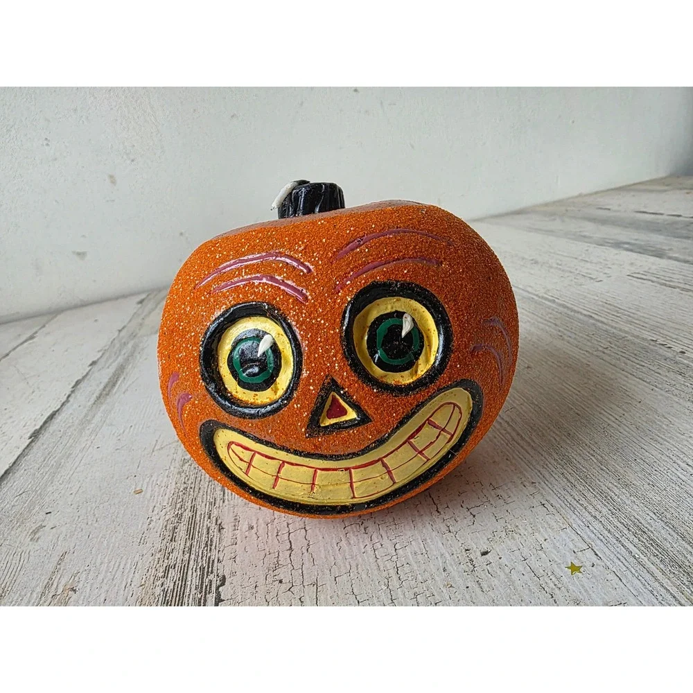 Dept 56 glitter pumpkin Halloween glitterville? Candle figurine statue decor